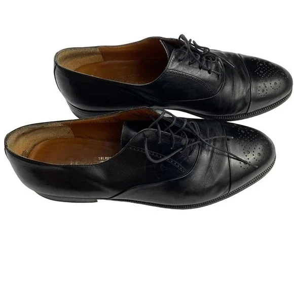 Salvatore Ferragamo Mens  Tramezza Black Leather Punch Cap Toe Lace-up Shoes 11D - Picture 5 of 11